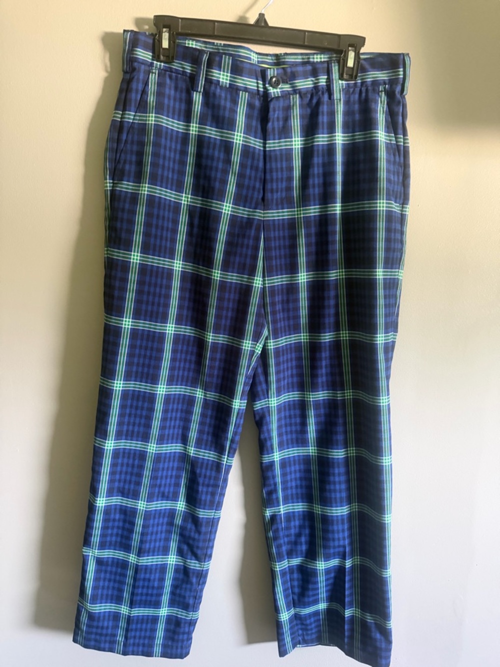 Izod 32X30 Men's Blue green Plaid Check Golf pants Back pocket logo